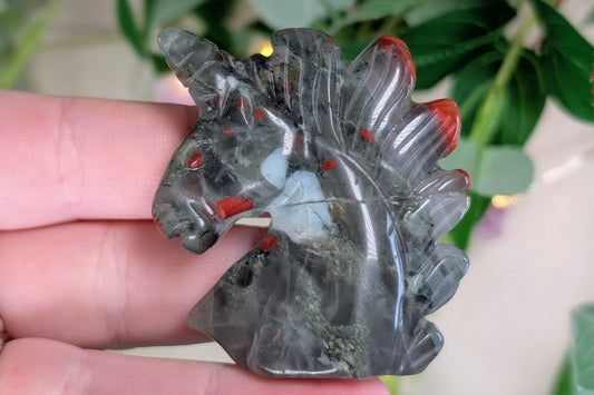 African Bloodstone Unicorn Head