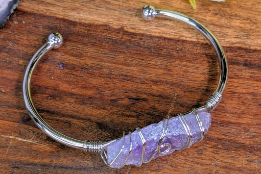 Brass Cuff Bracelet with Amethyst