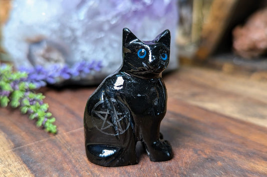 Black Onyx Cat with Pentacle Figurine