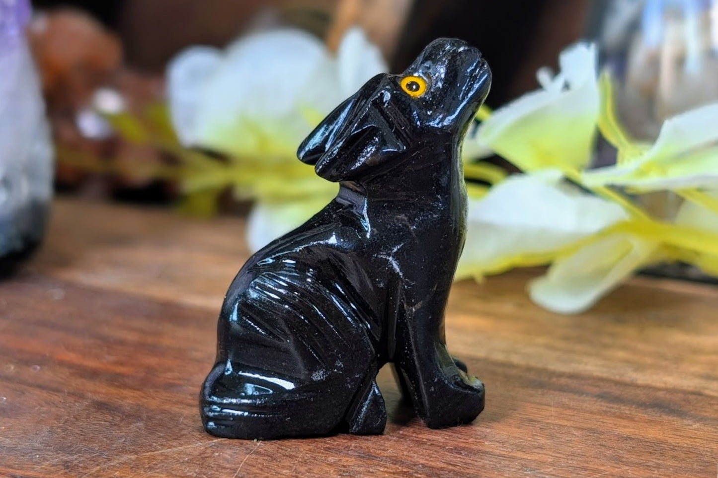 Black Onyx Wolf with Moon