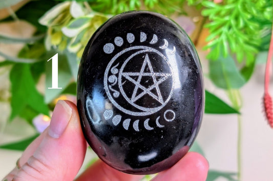 Black Tourmaline Palm Stone with Moon Phases