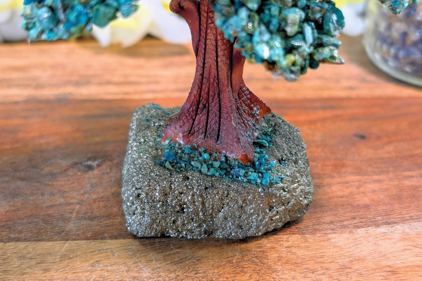 Chrysocolla Gem Tree on Pyrite Base