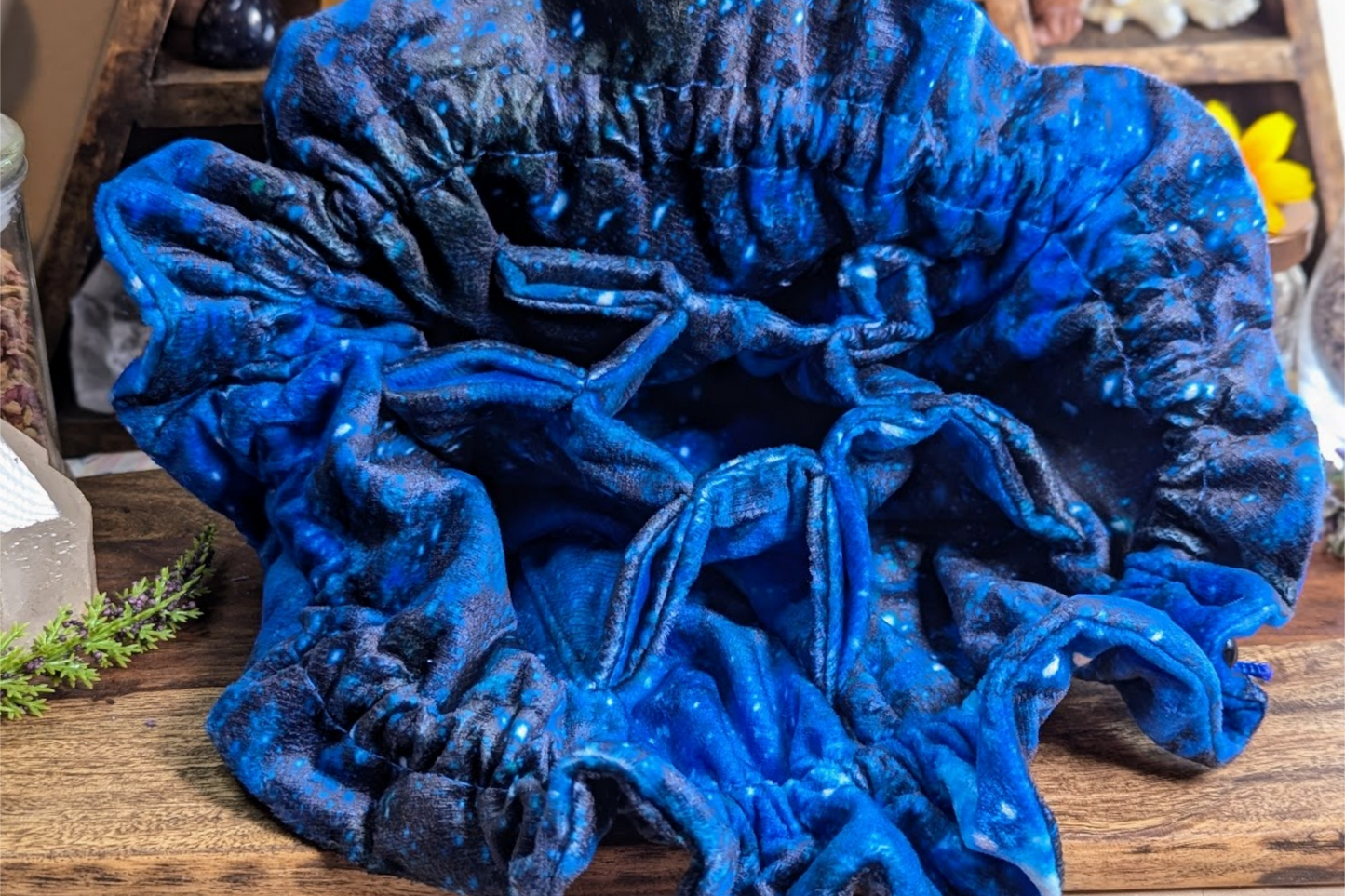 Velvet Drawstring Compartment Bag - Blue Nebula