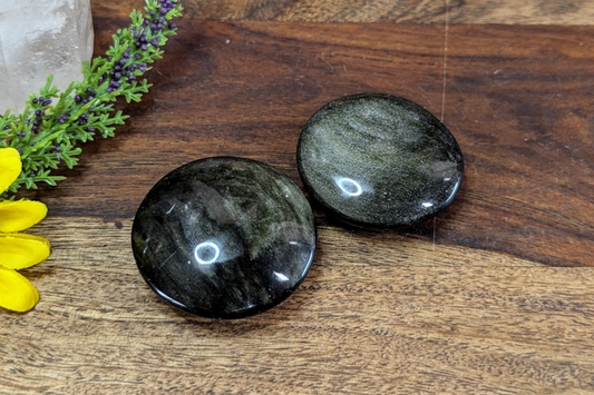 Gold Sheen Obsidian Palm Stone - Round