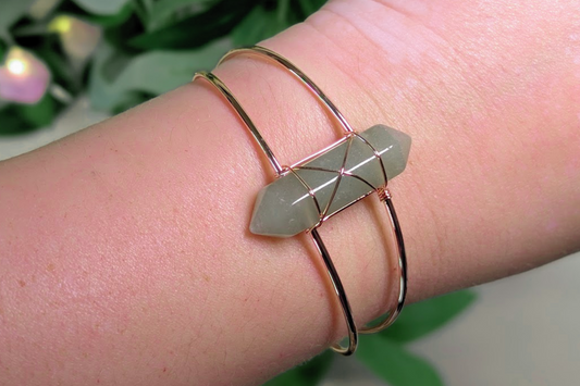 Copper Plated Brass Cuff Bracelet with Green Aventurine