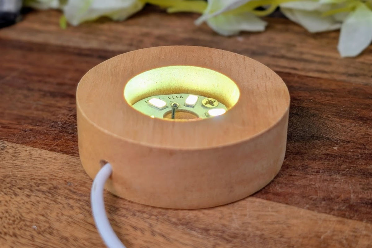 Wooden USB Cylinder Light Base - Cold White