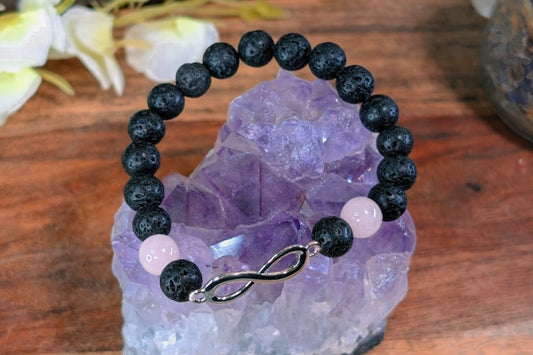 Lava Stone with Kunzite & Infinity Charm Bracelet