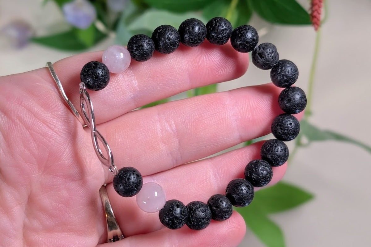 Lava Stone with Kunzite & Infinity Charm Bracelet