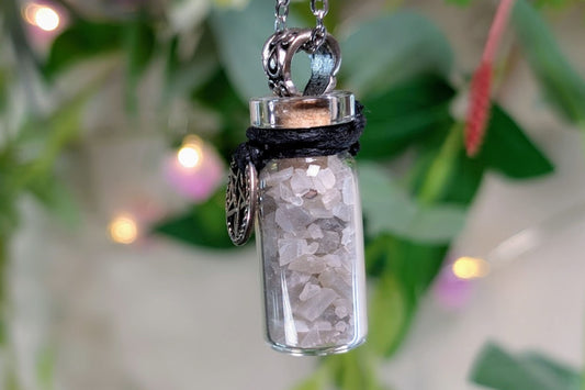 Rainbow Moonstone Chip Jar with Pentacle Necklace