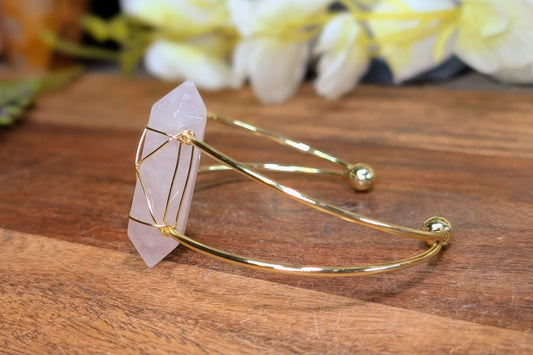 Brass Cuff Bracelet with Rose Quartz