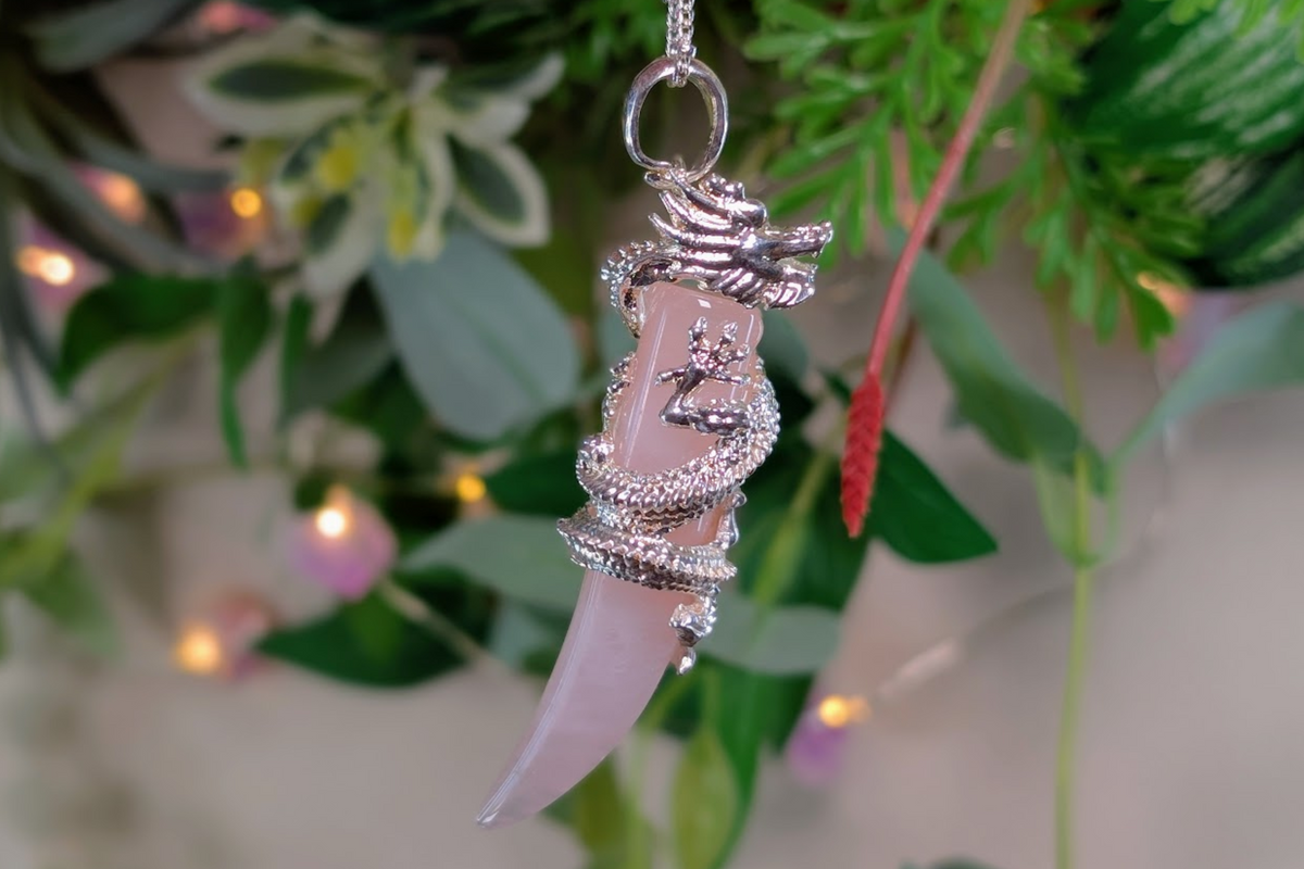 Rose Quartz Dragon Tooth Necklace