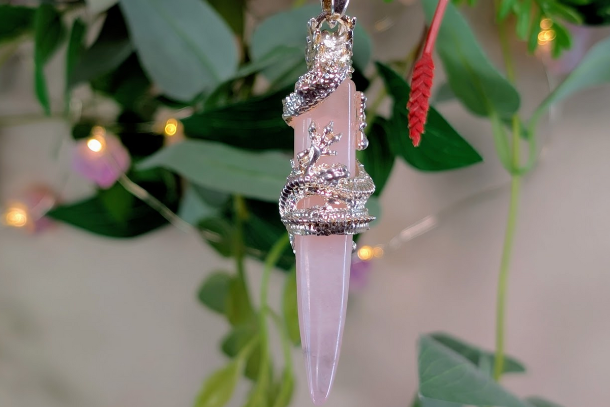 Rose Quartz Dragon Tooth Necklace