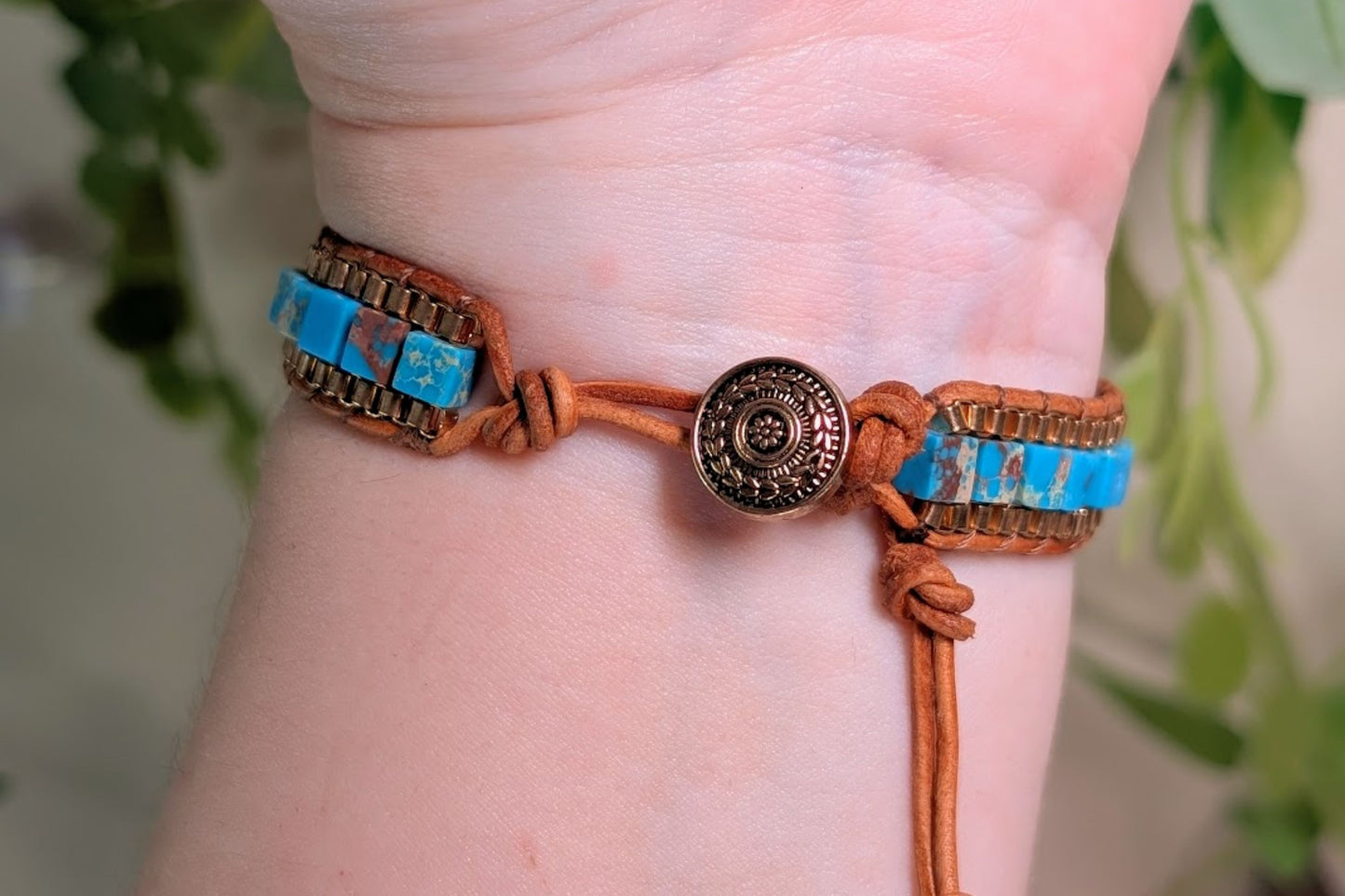 Sea Sediment Jasper Leather Bracelet