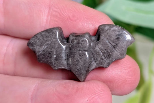 Silver Sheen Obsidian Bat Carving