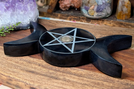 Soapstone Triple Moon Candle Holder