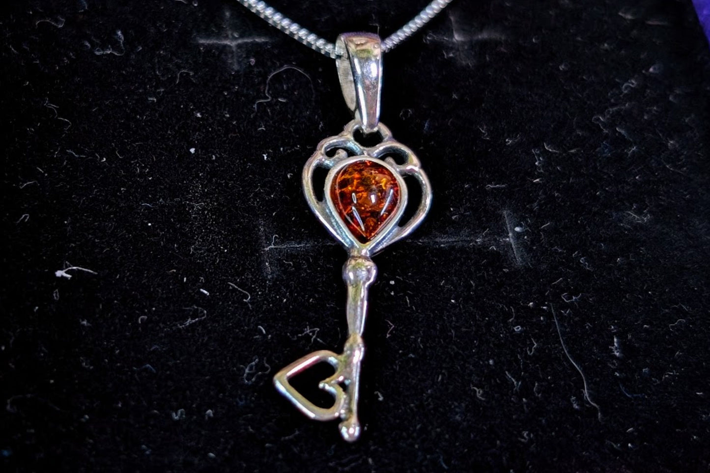 Amber Sterling Silver Key Necklace