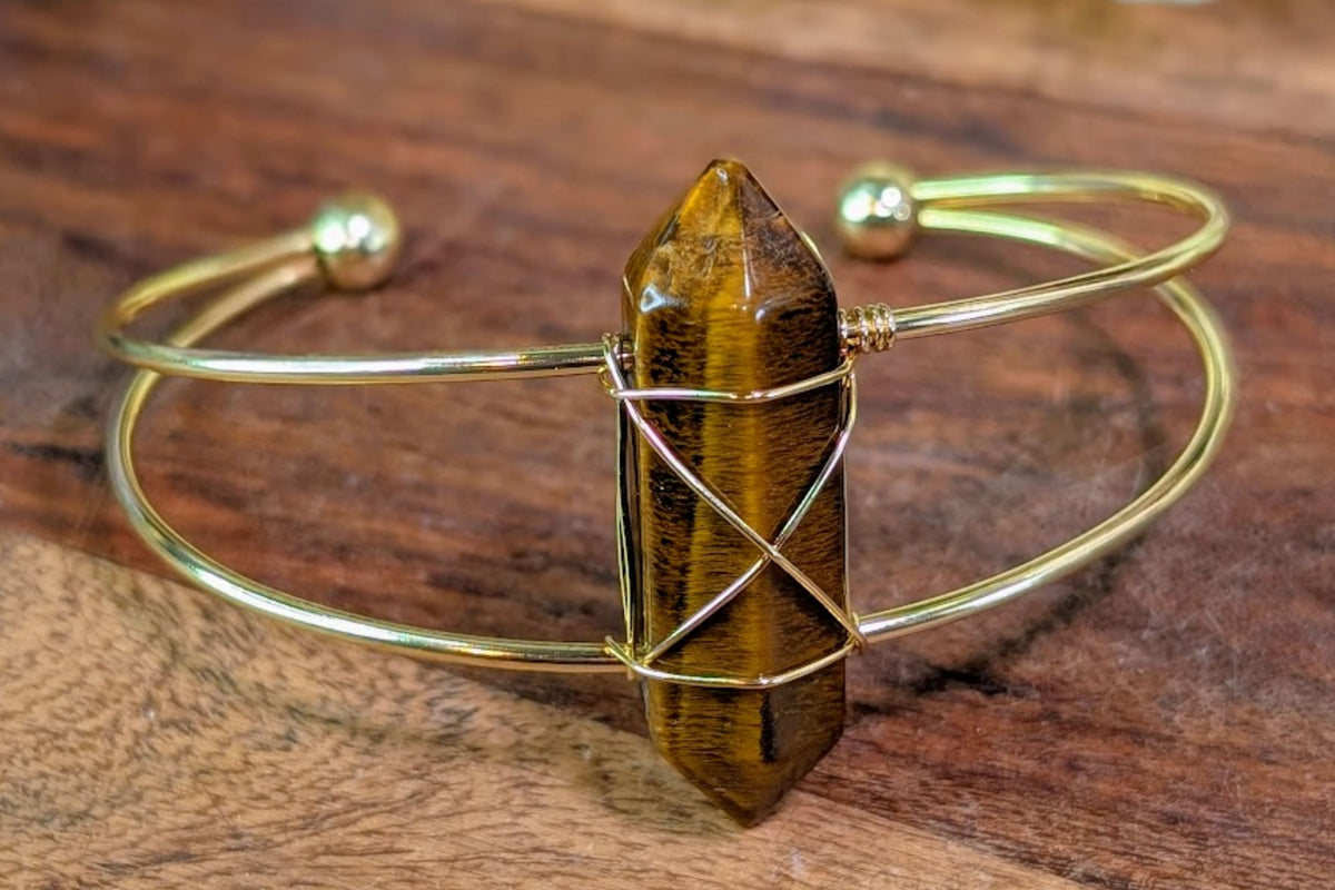 Brass Cuff Bracelet with Tiger Eye