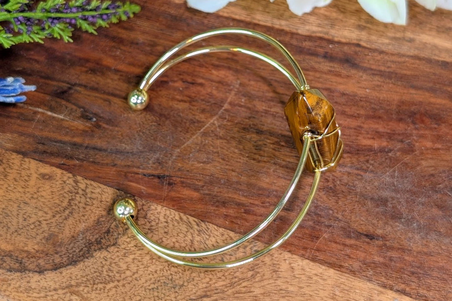 Brass Cuff Bracelet with Tiger Eye