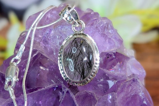 Tourmalinated Quartz Oval Sterling Silver Necklace