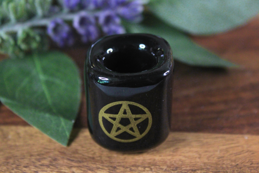 Ceramic Chime Candle Holder - Black with Pentacle