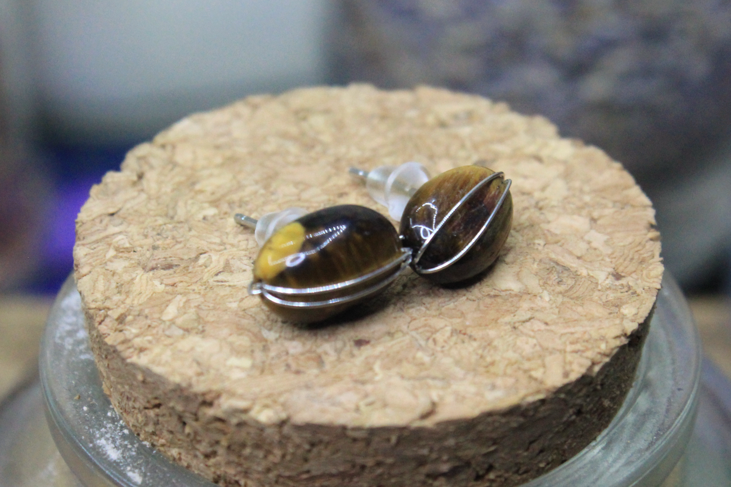 Tiger Eye Sterling Silver Stud Earrings