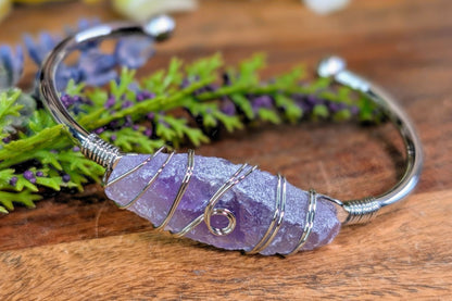 Brass Cuff Bracelet with Rough Amethyst