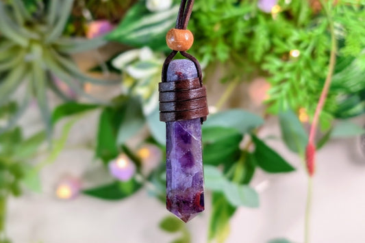Amethyst Leather Wrapped Point Necklace