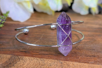 Brass Cuff Bracelet with Amethyst Point