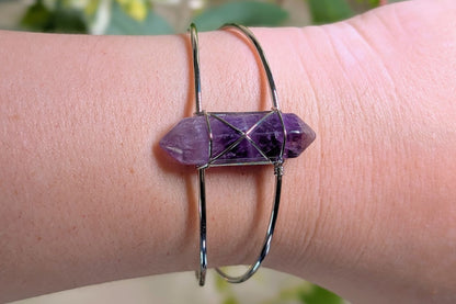 Brass Cuff Bracelet with Amethyst Point