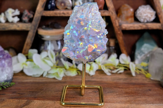 Angel Aura Amethyst Cluster on Metal Stand