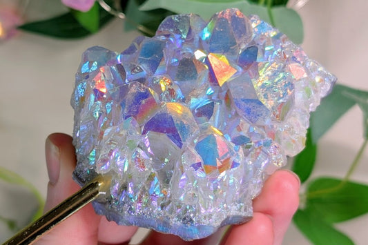 Angel Aura Amethyst Cluster on Metal Stand