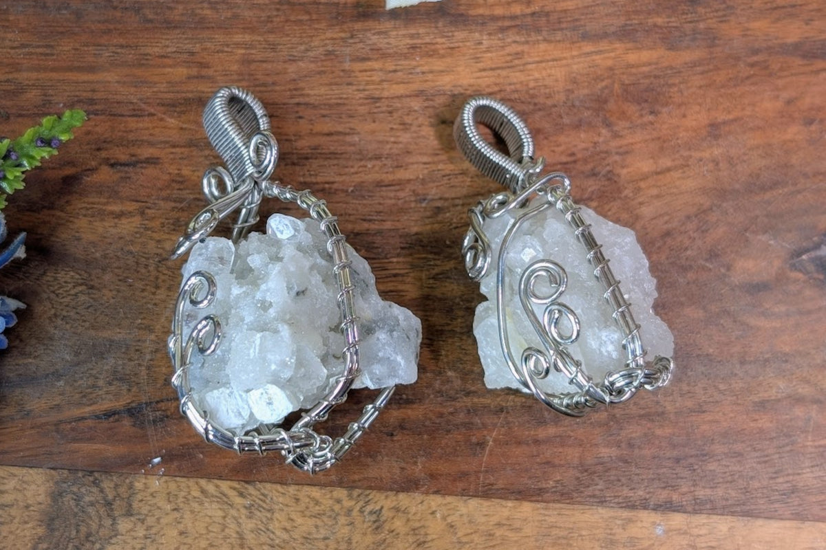 Apophyllite Cluster Wire Wrap Necklace