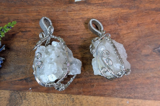 Apophyllite Cluster Wire Wrap Necklace