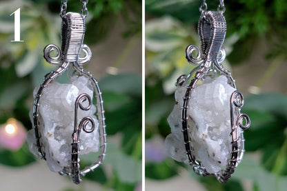 Apophyllite Cluster Wire Wrap Necklace