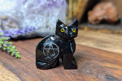Black Onyx Cat with Pentacle Figurine