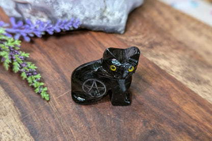 Black Onyx Cat with Pentacle Figurine