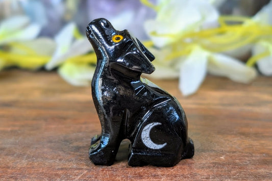Black Onyx Wolf with Moon