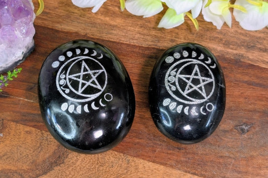 Black Tourmaline Palm Stone with Moon Phases