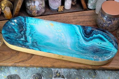 Wood Catchall & Incense Holder - Teal Watercolor Print
