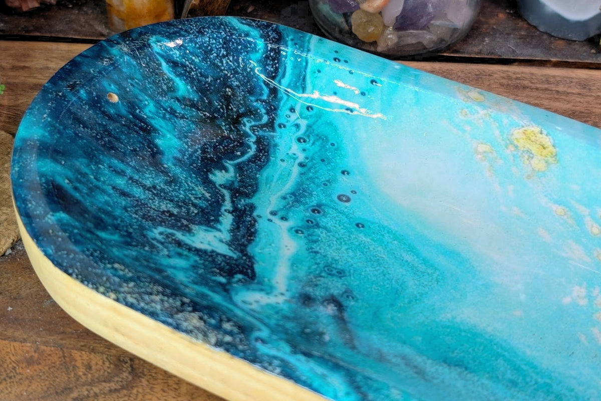 Wood Catchall & Incense Holder - Teal Watercolor Print