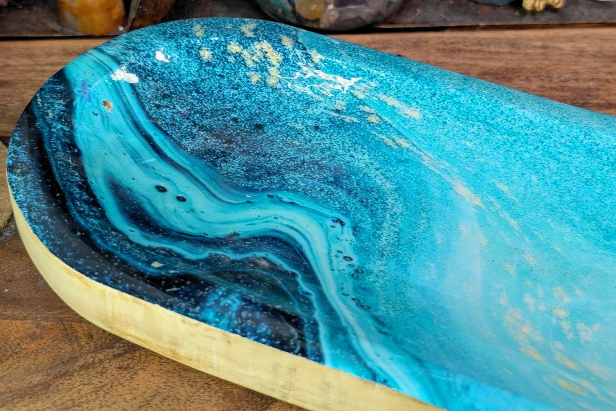 Wood Catchall & Incense Holder - Teal Watercolor Print