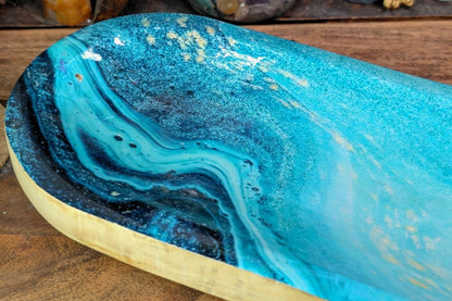 Wood Catchall & Incense Holder - Teal Watercolor Print