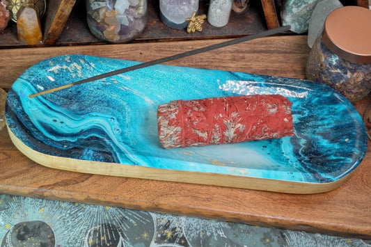 Wood Catchall & Incense Holder - Teal Watercolor Print
