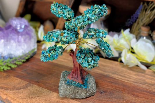 Chrysocolla Gem Tree on Pyrite Base