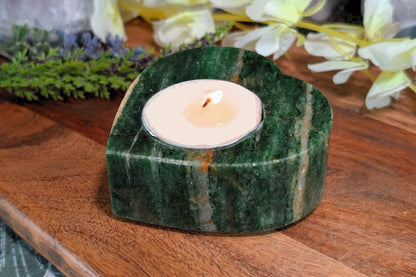 Emerald in Quartz Heart Tea Light Holder