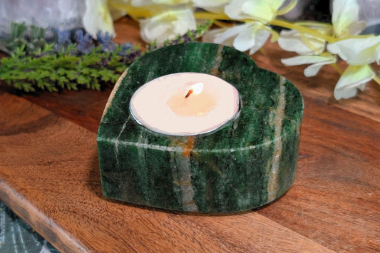 Emerald in Quartz Heart Tea Light Holder