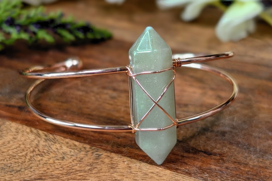 Copper Plated Brass Cuff Bracelet with Green Aventurine
