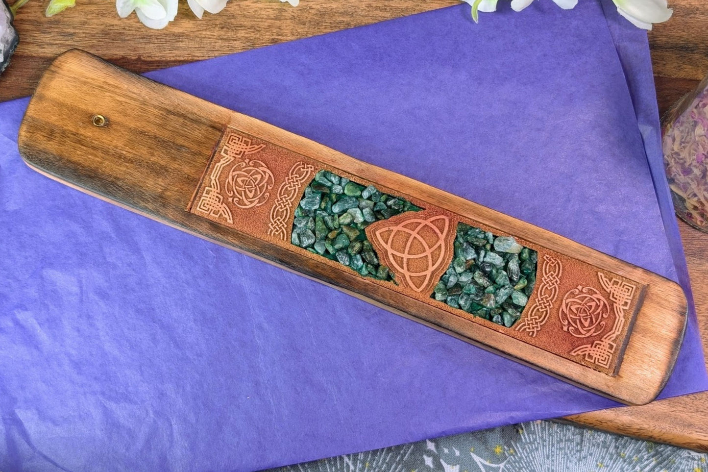 Green Aventurine Chip Triquetra Incense Holder