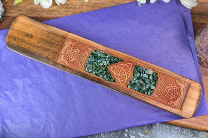 Green Aventurine Chip Triquetra Incense Holder