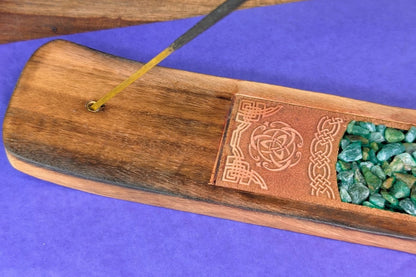 Green Aventurine Chip Triquetra Incense Holder